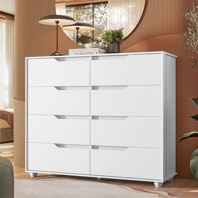Cômoda Palumóveis Doble com 8 Gavetas 136cm de Largura Branco com Freijó