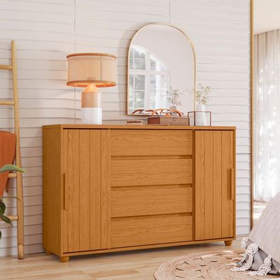 Cômoda Palumóveis Evidenza com 4 Gavetas e 2 Portas 150cm de Largura Cinamomo/Off White