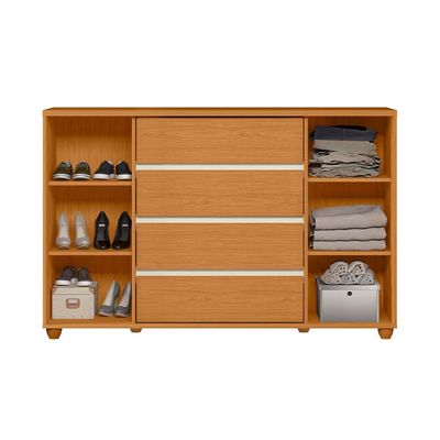 Cômoda Palumóveis Evidenza com 4 Gavetas e 2 Portas 150cm de Largura Cinamomo/Off White