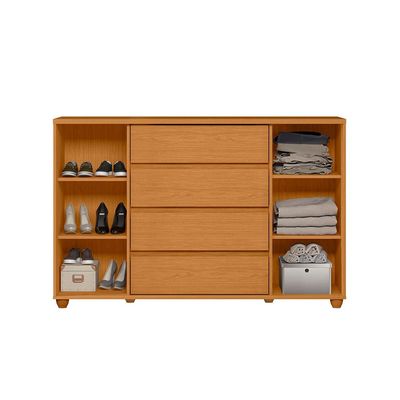 Cômoda Palumóveis Evidenza com 4 Gavetas e 2 Portas 150cm de Largura Cinamomo/Off White