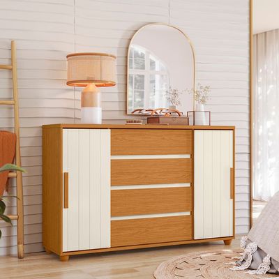 Cômoda Palumóveis Evidenza com 4 Gavetas e 2 Portas 150cm de Largura Cinamomo/Off White