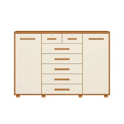 Cômoda Palumoveis Fontana com 7 Gavetas e 2 Portas 160cm de Largura Cinamomo/Off White