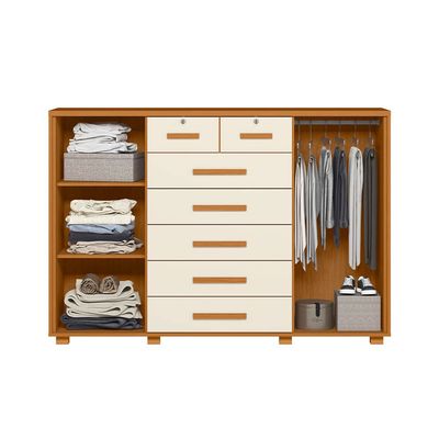 Cômoda Palumoveis Fontana com 7 Gavetas e 2 Portas 160cm de Largura Cinamomo/Off White