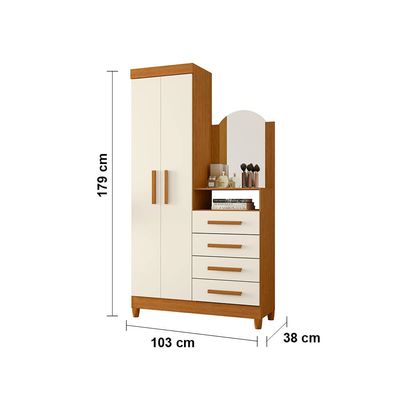 Cômoda Palumóveis New Capri com 2 Portas e 4 Gavetas 103cm de Largura Cinamomo/Off White