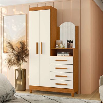 Cômoda Palumóveis New Capri com 2 Portas e 4 Gavetas 103cm de Largura Cinamomo/Off White