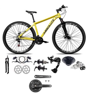 Bicicleta Aro 29 Absolute Nero 5 Câmbios Shimano Alívio E Altus 27v Freio Hidráulico Garfo Trava Amarelo Tam 17