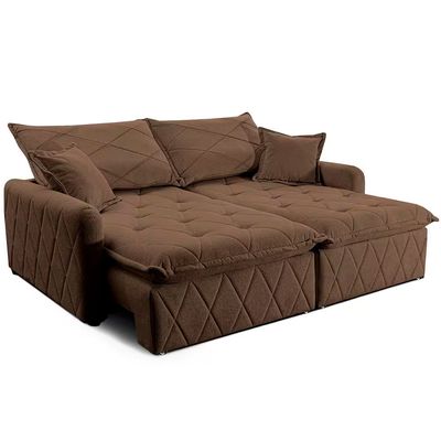 Sofá 3 Lugares Cama inBox Sublime Retrátil e Reclinável Revestido em Bouclé 180cm de Largura Marrom