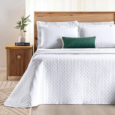 Cobre Leito Casal Padrão Verity 200 Fios Bordado 3 Peças Branco