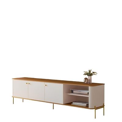 Bancada Para Tv 70 Polegadas Sven Off White Nature Dourado