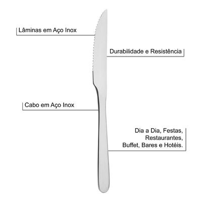 Kit 6 Facas De Mesa Churrasco Serrinha Tramontina Havaí Em Aço Inox