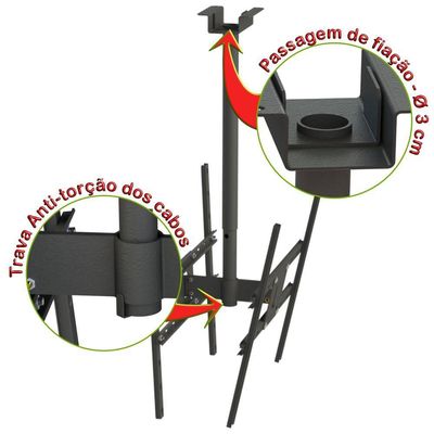 Suporte Teto 2tv 10" A 65" Vesa 600x400 360° 75 Cm Preto