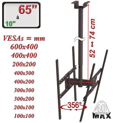Suporte Teto 2tv 10" A 65" Vesa 600x400 360° 75 Cm Preto