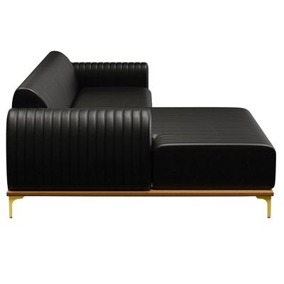 Sofá 230cm 4 Lugares com Chaise Esquerdo Pés Gold Molino B-159 Corano Preto - Domi