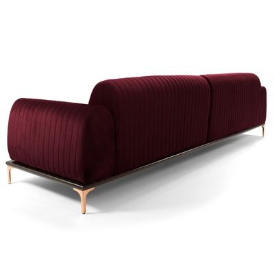 Sofá 350cm 6 Lugares com Chaise Esquerdo Pés Gold Molino C-278 Veludo Marsala - Domi