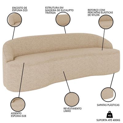 Sofá 4 Lugares para Sala de Estar Living 260cm Theo D06 Linho Marfim - Mpozenato
