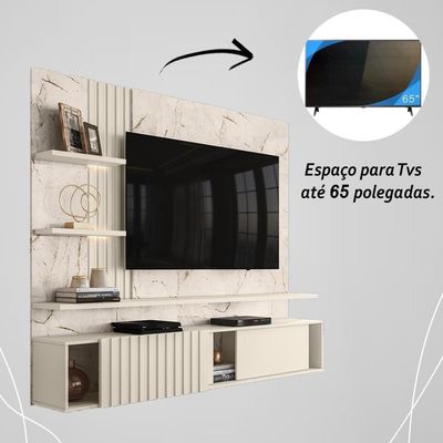 Painel Bancada Suspensa Com Led 3 Portas Atena Calacata Off White