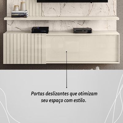 Painel Bancada Suspensa Com Led 3 Portas Atena Calacata Off White