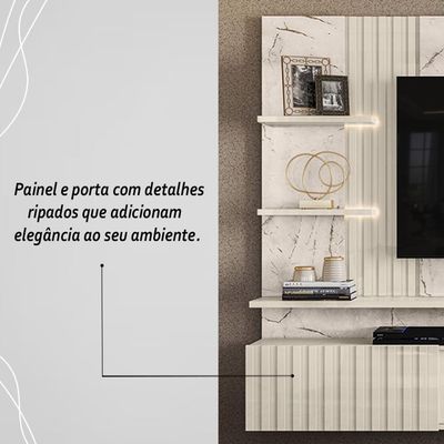 Painel Bancada Suspensa Com Led 3 Portas Atena Calacata Off White