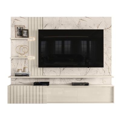 Painel Bancada Suspensa Com Led 3 Portas Atena Calacata Off White