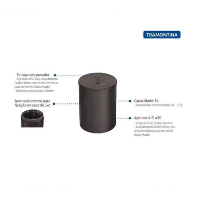 Lixeira Tramontina 5l Black Matte 94540084