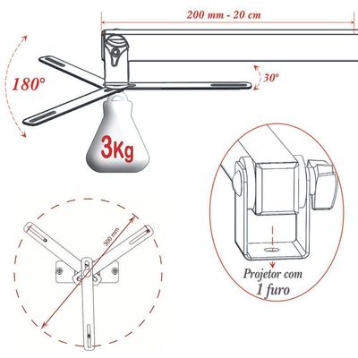 Suporte Projetor Datashow Teto Parede Braço 20 Cm Branco