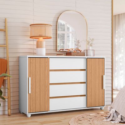 Cômoda Palumóveis Evidenza com 4 Gavetas e 2 Portas 150cm de Largura Branco com Freijó