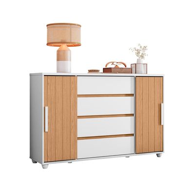 Cômoda Palumóveis Evidenza com 4 Gavetas e 2 Portas 150cm de Largura Branco com Freijó