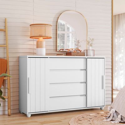 Cômoda Palumóveis Evidenza com 4 Gavetas e 2 Portas 150cm de Largura Branco com Freijó