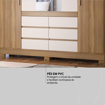 Guarda Roupa Casal 4 Portas Com Espelho E 6 Gavetas Cádis Amêndola Touch-off White