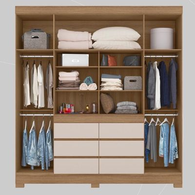 Guarda Roupa Casal 4 Portas Com Espelho E 6 Gavetas Cádis Amêndola Touch-off White