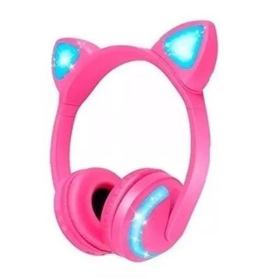 Headphone Bluetooth Com Orelhas De Gato E Iluminação Led Gatinho Rosa