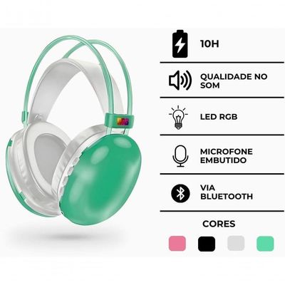 Fone De Ouvido Sem Fio Bluetooth V5.3 Com Led Rgb Headset Bluetooth Disco Pulse