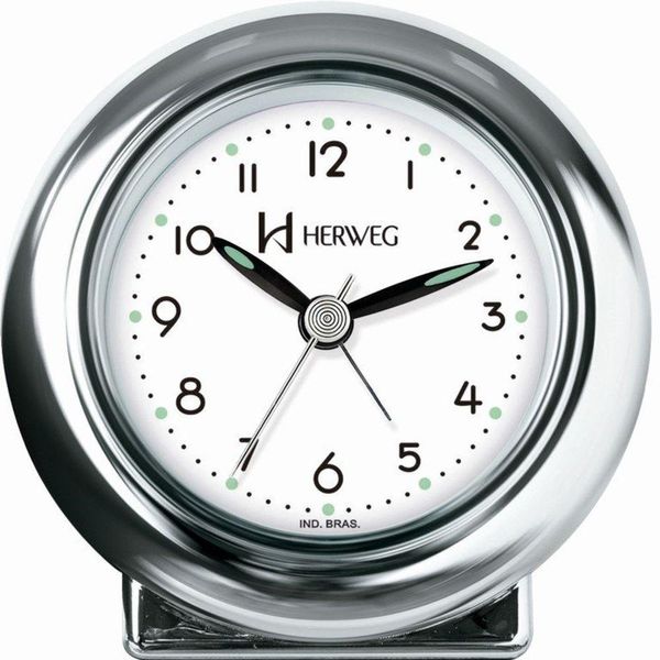 Relógio Despertador Quartz Redondo De Mesa Prata - Prata