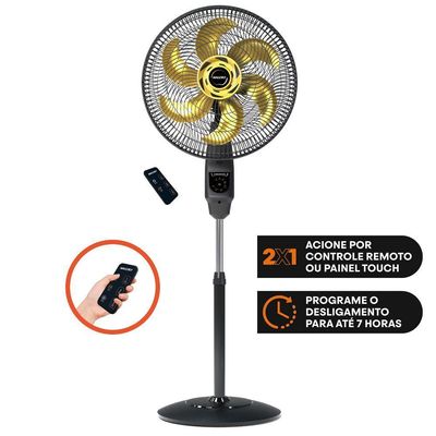 Ventilador De Coluna Mallory Chronos 6 Pás 140W Preto Com Dourado 110V