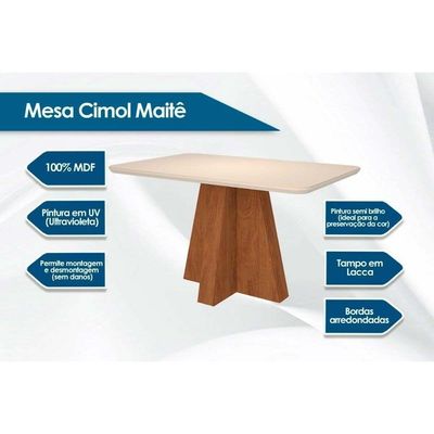 Conjunto: Mesa De Cozinha Maitê Tampo Madeirado C- Vidro Canto Curvo 160x80cm E 6 Cadeiras Nicole Savana-nature-suede Nude Bege - Cimol