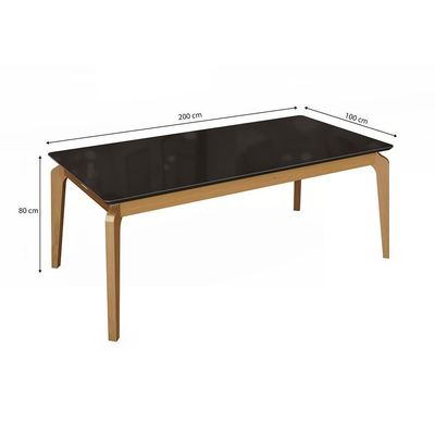 Mesa De Jantar Kappesberg Em Madeira Maciça Com Tampo De Vidro Preto Fosco 200cm