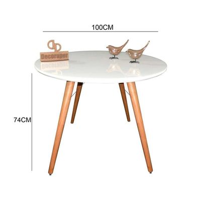 Mesa Jantar Pés Palitos Tampo Redondo Vidro Laqueado 100cm Branco