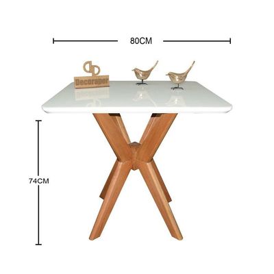 Mesa Jantar Pandora Tampo Quadrado Laca Com Vidro 80cm Branco