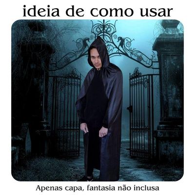 Capa Preta Com Capuz Para Fantasia Halloween Adulta Bember
