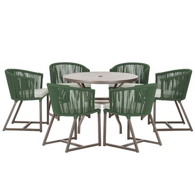 Mesa Com 6 Cadeiras Jantar Noronha Marrom E3 Trama Original Verde