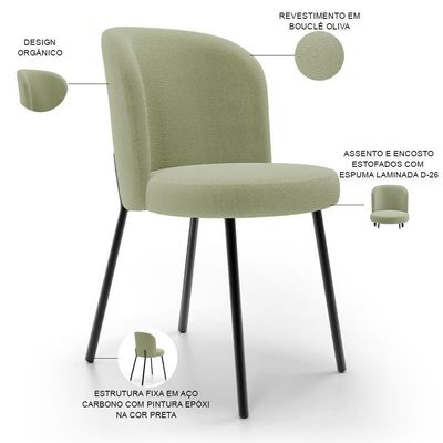 Kit 3 Cadeiras Sala De Jantar Estofada Gavi L02 Bouclê Oliva Lyam Decor