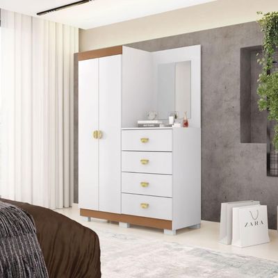 Cômoda Roupeiro 4 Gavetas Espelho Gerórgia Branco Camarim