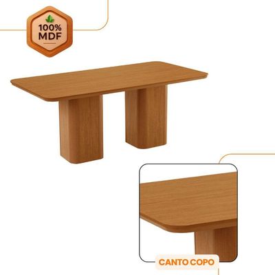 Mesa De Jantar Eloise 180cm Tampo MDF Com 6 Cadeira Moderna Linho Capuccino Naturale
