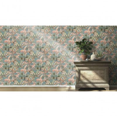 Papel De Parede Barbara Home Folhagem Azul E Rosa Claro 485257