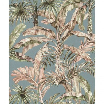 Papel De Parede Barbara Home Folhagem Azul E Rosa Claro 485257