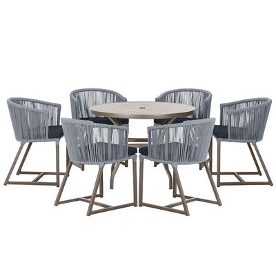 Mesa Com 6 Cadeiras De Jantar Noronha E12 Trama Original Prata