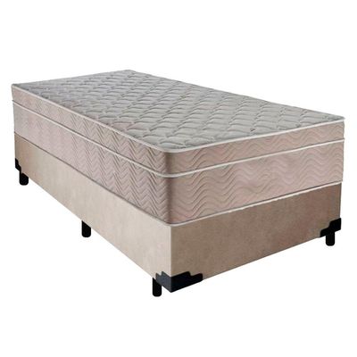 Cama Box Suede Solteiro + Colchão Sereneprime Molas Ensacadas 88x188x65 Cor:bege