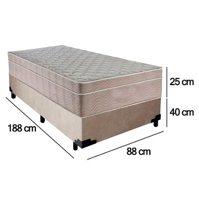 Cama Box Suede Solteiro + Colchão Sereneprime Molas Ensacadas 88x188x65 Cor:bege