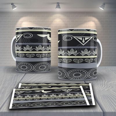 Caneca De Porcelana 325ml Decorada Tribal Tribal 23