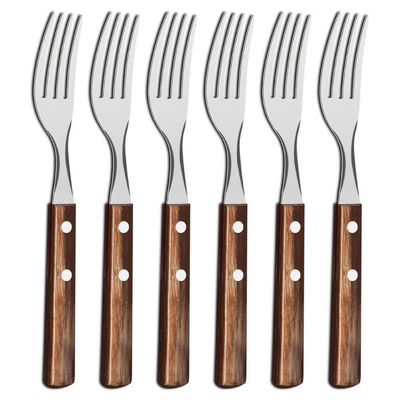 Kit 6 Garfos De Mesa Tramontina Polywood Inox Cabo Castanho